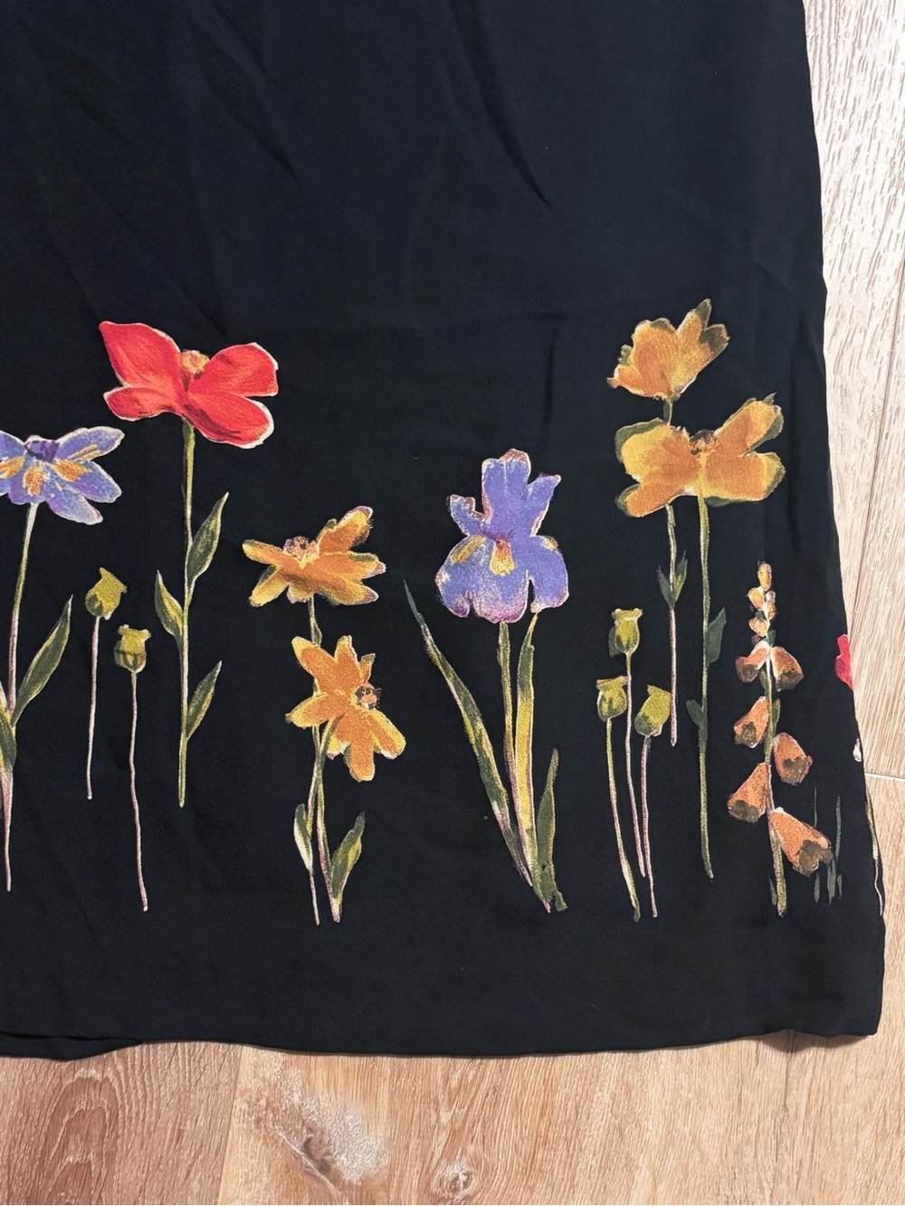 Whimsigoth Vintage 100% silk grunge chic Womens Black Floral Maxi Skirt Sz 8 - Picture 10 of 14